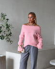 Damesweater med reverskrave og bare skuldre – Elegant og behagelig