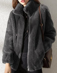 Abrigo liso y acogedor para mujer con cordón de ajuste – Prenda de abrigo de invierno casual, suave y confortable