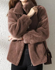 Abrigo liso y acogedor para mujer con cordón de ajuste – Prenda de abrigo de invierno casual, suave y confortable