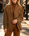 Abrigo retro de mujer con bolsillos – Holgado y elegante
