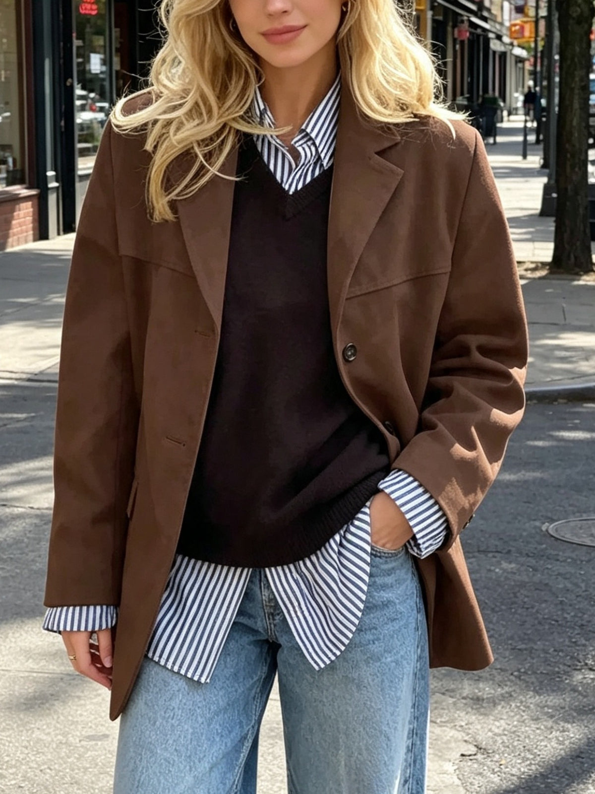 Abrigo retro de mujer con bolsillos – Holgado y elegante