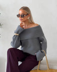 Damesweater med reverskrave og bare skuldre – Elegant og behagelig