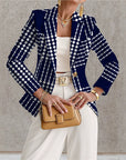Blazer de mujer azul marino con lunares blancos – Estilo chic, elegante y desenfadado