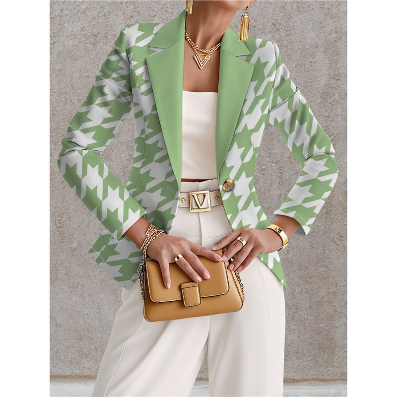 Blazer de mujer azul marino con lunares blancos – Estilo chic, elegante y desenfadado
