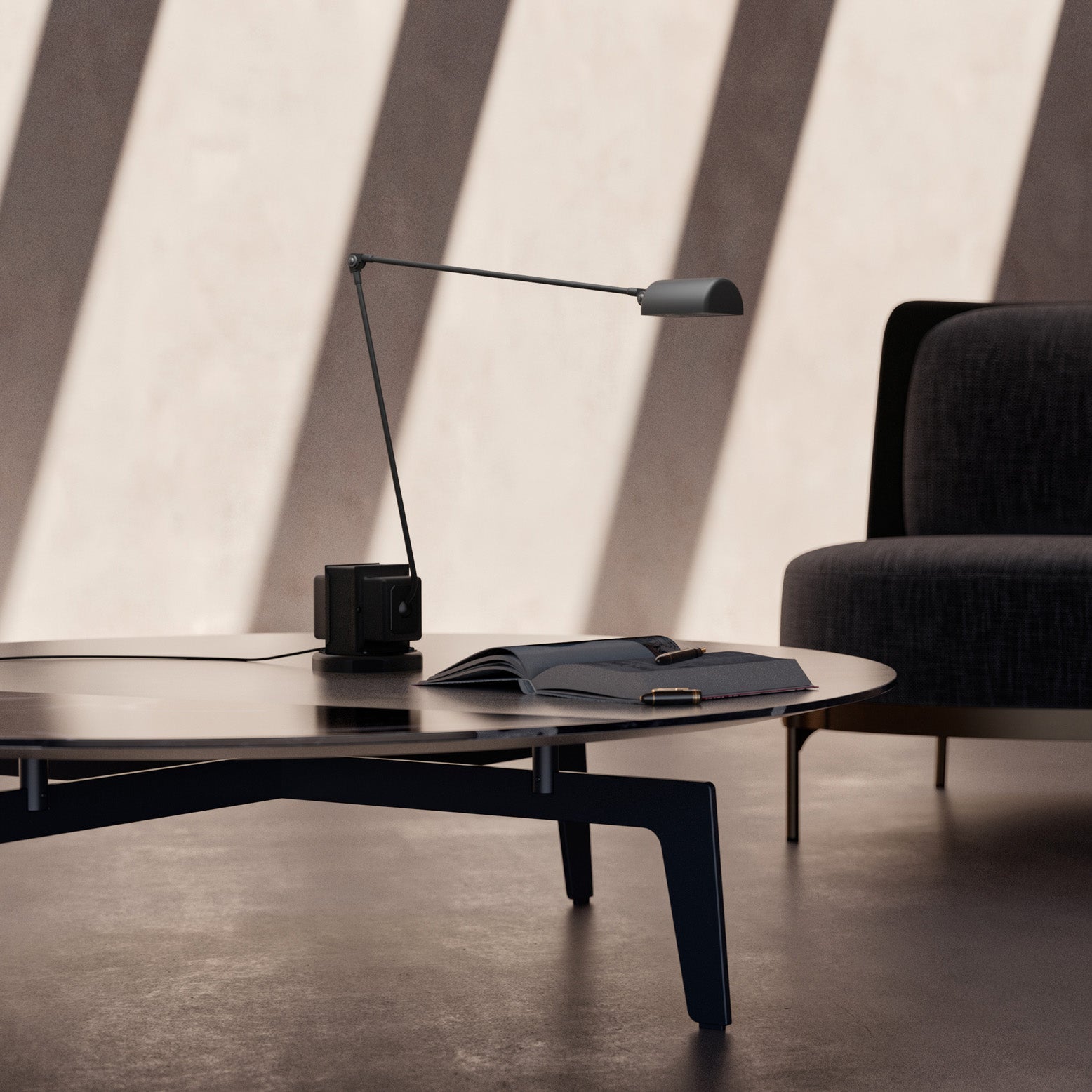 Minimalistyczna regulowana lampa stołowa w stylu przemysłowym