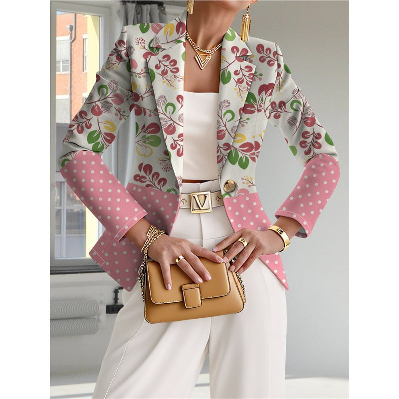 Blazer de mujer azul marino con lunares blancos – Estilo chic, elegante y desenfadado