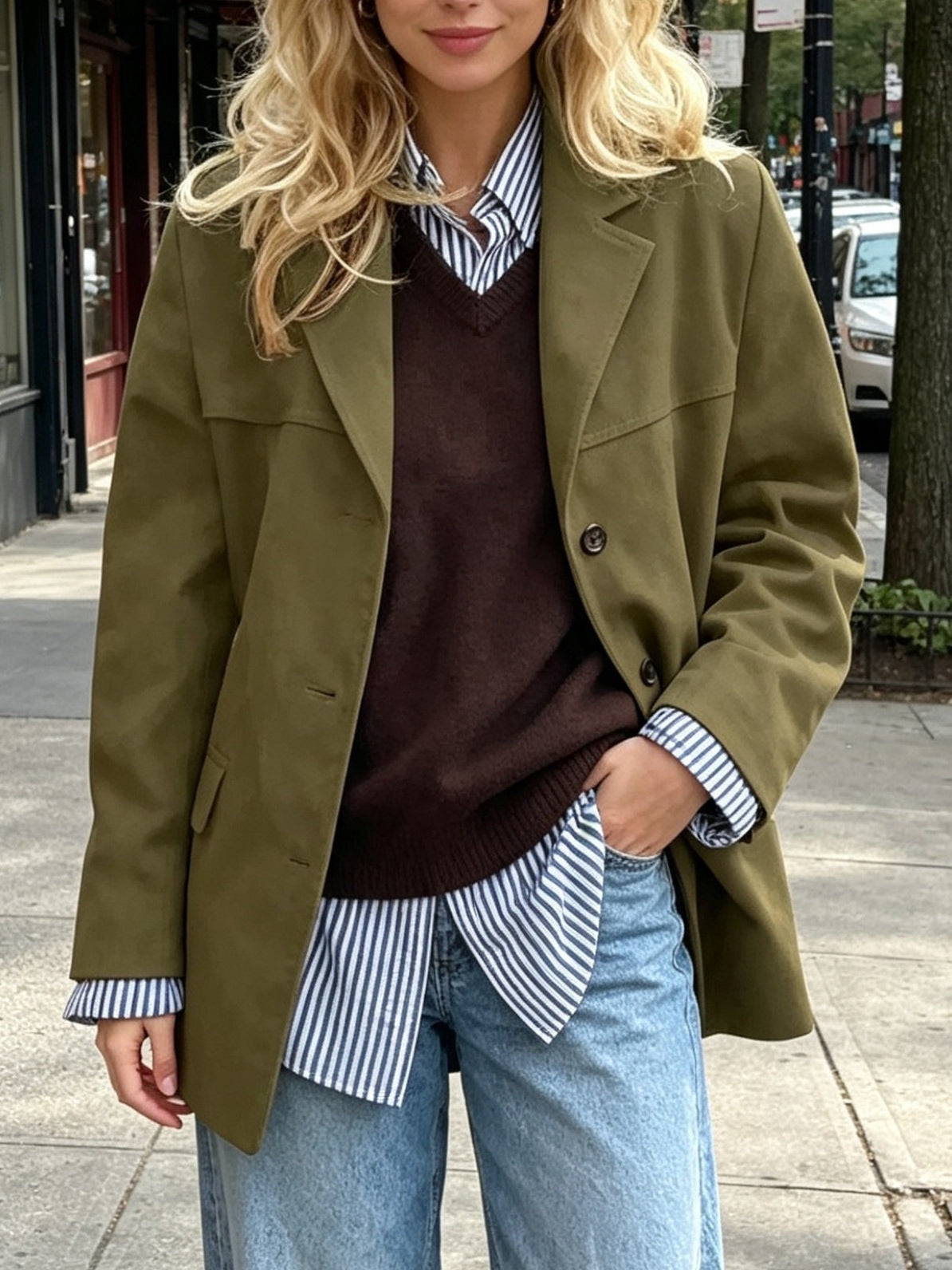 Abrigo retro de mujer con bolsillos – Holgado y elegante