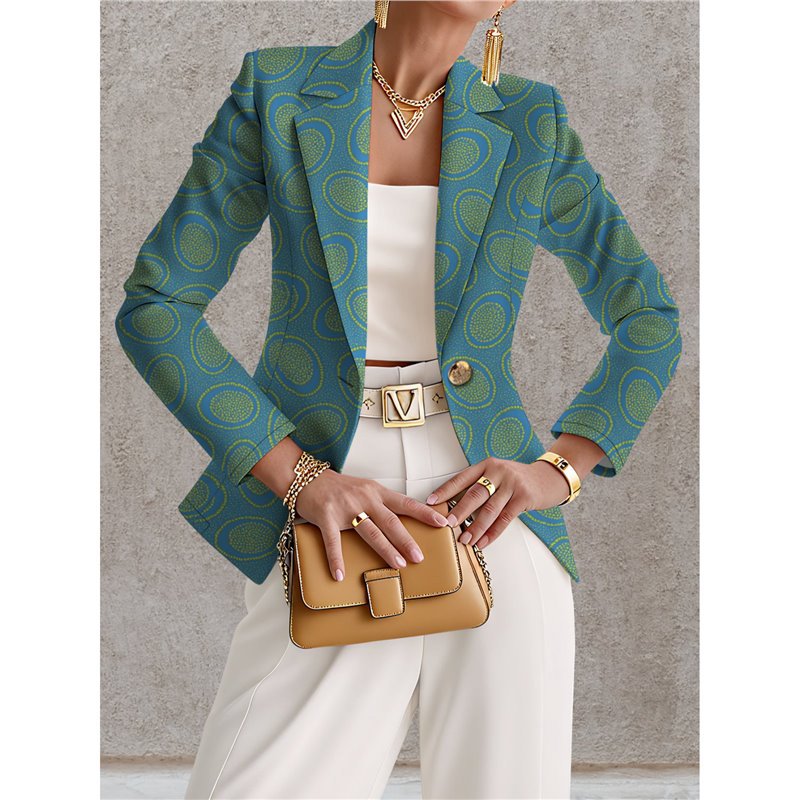 Blazer de mujer azul marino con lunares blancos – Estilo chic, elegante y desenfadado