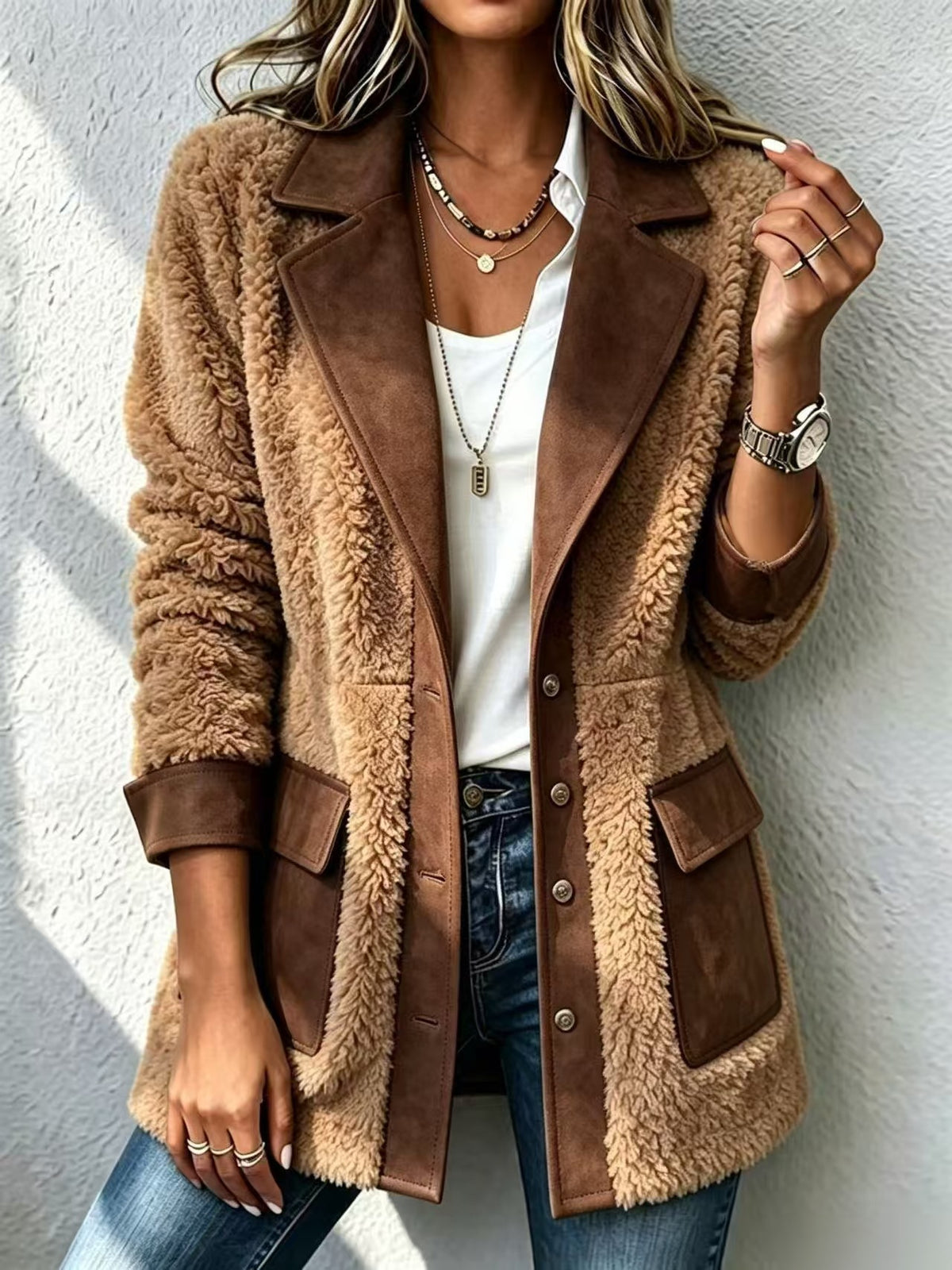 Cárdigan patchwork efecto denim para mujer – Cálido y original