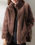Abrigo liso y acogedor para mujer con cordón de ajuste – Prenda de abrigo de invierno casual, suave y confortable